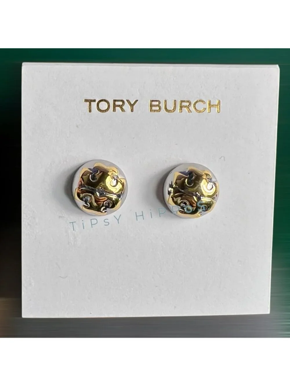 NEW!  Tory Burch Silver and Gold Logo Stud Earrings